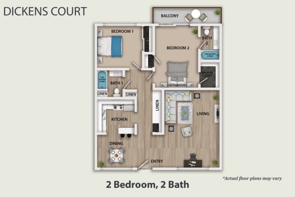  Floor Plan 2 Bedroom, 2 Bath