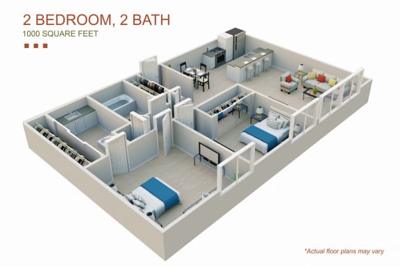 Floor Plan  Two Bedroom, Two Bath