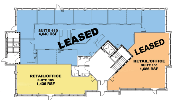 a floor plan of a gym with the floors leased andleased