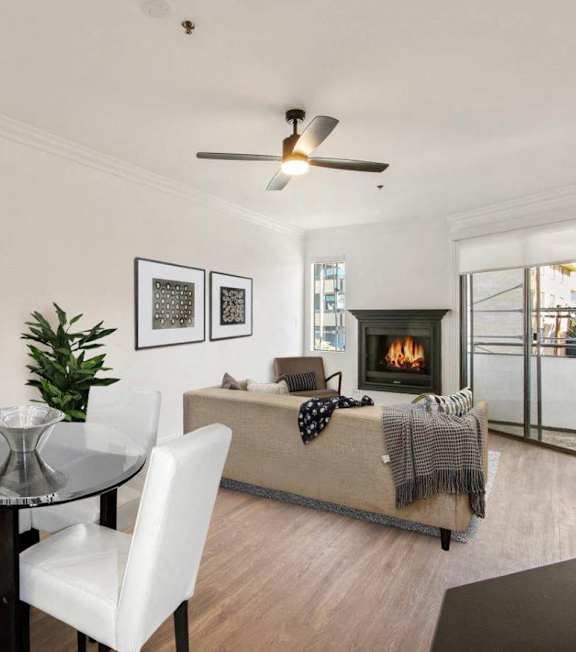 a living room with a couch and a coffee table