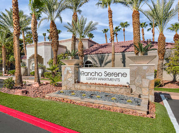the sign at the entrance to rancho serene luxury apartments