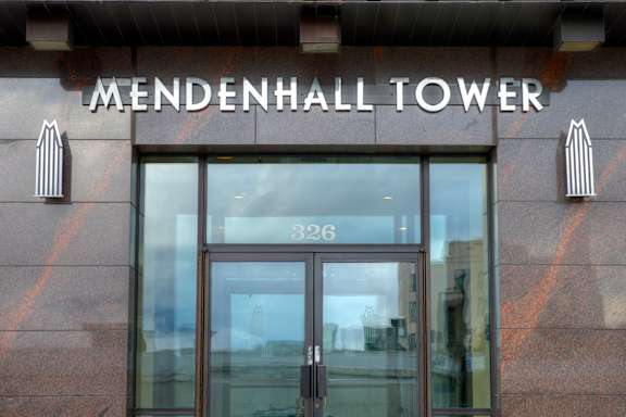 the front of a office building