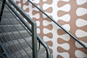 Pattern Wallpaper in Stairwell of 2800 Girard Apartments