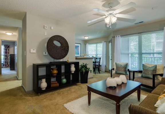 Spacious living rooms at Villiages at Carver in Atlanta, Georgia