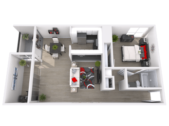 1 bedroom 1 bathroom 1x1L with Den Floor Plan at City Park View, Los Angeles, CA, 90057