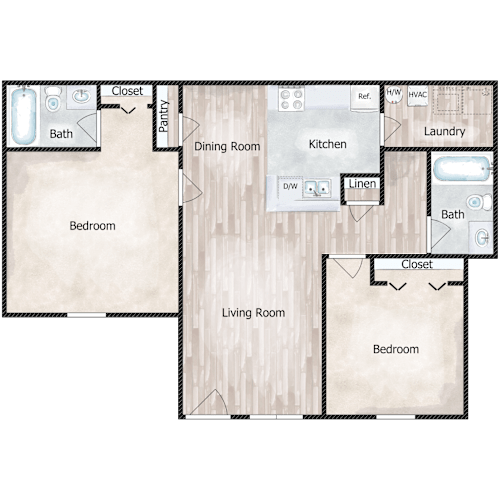 Floor Plan  2x2 860 Sq Ft