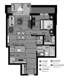 Floor Plan  1 bedroom 1 bathroom apartment floor plan at La Voile Pointe-Claire in Pointe Claire, QC