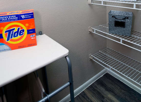A walk-in pantry is a feature of all apartment homes.