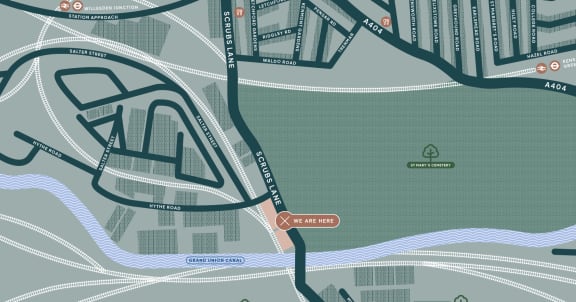a screenshot of a street map with a red circle on it