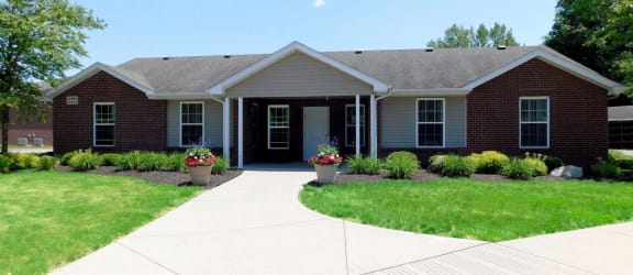 a house with a walkway in front of it