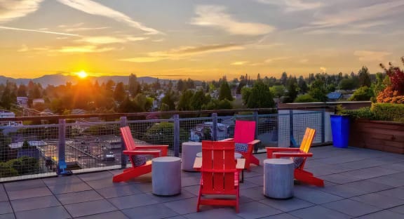 Ballard Lofts Outdoors Open Air Party Patio with Fire Pits and Seating AreasBallard Lofts Outdoors Open Air Party Patio with Expansive Seating and a View 2