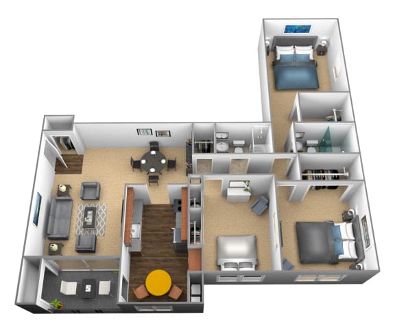 3 bedroom 2 bathroom floor plan at Ivy Hall Apartments in Towson MD