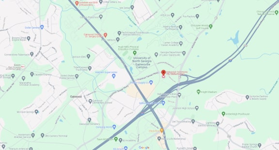 a screenshot of a map with a red dot on it