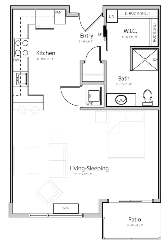 Nest (A2.3) studio one bathroom at Haven at Uptown