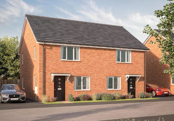 an artist impression of a red brick retirement home with a car parked