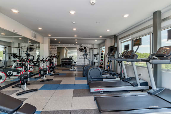 Modern Fitness Center  at West Line Flats Apartments in Lakewood, CO