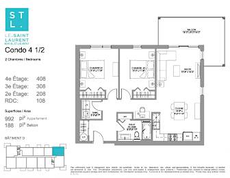Floor Plan  2 bedroom 1 bathroom apartment floor plan at Le Saint-Laurent Apartments in Brossard, QC