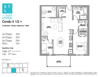 Floor Plan  2 bedroom 2 bathroom apartment floor plan at Le Saint-Laurent Apartments in Brossard, QC