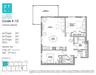 Floor Plan  2 bedroom 2 bathroom apartment floor plan at Le Saint-Laurent Apartments in Brossard, QC