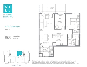 Floor Plan  2 bedroom 1 bathroom apartment floor plan at Le Saint-Laurent Apartments in Brossard, QC