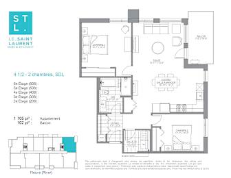 Floor Plan  2 bedroom 1 bathroom apartment floor plan at Le Saint-Laurent Apartments in Brossard, QC