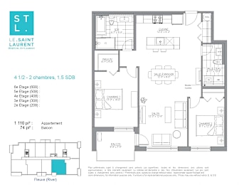 Floor Plan  2 bedroom 2 bathroom apartment floor plan at Le Saint-Laurent Apartments in Brossard, QC