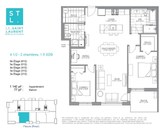 Floor Plan  2 bedroom 2 bathroom apartment floor plan at Le Saint-Laurent Apartments in Brossard, QC