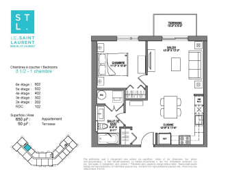 Floor Plan  1 bedroom 1 bathroom apartment floor plan at Le Saint-Laurent Apartments