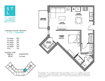 Floor Plan  1 bedroom 1 bathroom apartment floor plan at Le Saint-Laurent Apartments