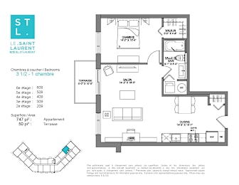 Floor Plan  1 bedroom 1 bathroom apartment floor plan at Le Saint-Laurent Apartments