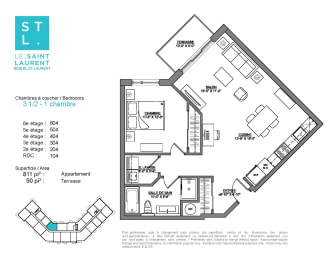Floor Plan  1 bedroom 1 bathroom apartment floor plan at Le Saint-Laurent Apartments
