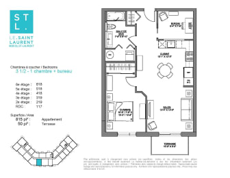 Floor Plan  1 bedroom 1 bathroom apartment floor plan at Le Saint-Laurent Apartments
