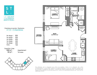 Floor Plan  2 bedroom 1 bathroom apartment floor plan at Le Saint-Laurent Apartments