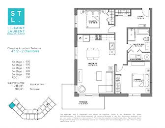 Floor Plan  2 bedroom 1 bathroom apartment floor plan at Le Saint-Laurent Apartments