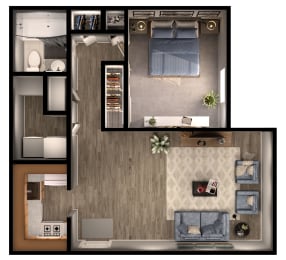 1 bed 1 bath Wynfield Floor Plan at Envue Apartments, Bryan