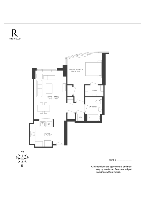 1B Floor Plan   at Riello Apartments Owner LLC, Edgewater, NJ, 07020
