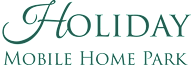 a white logo with the name of a mobile park