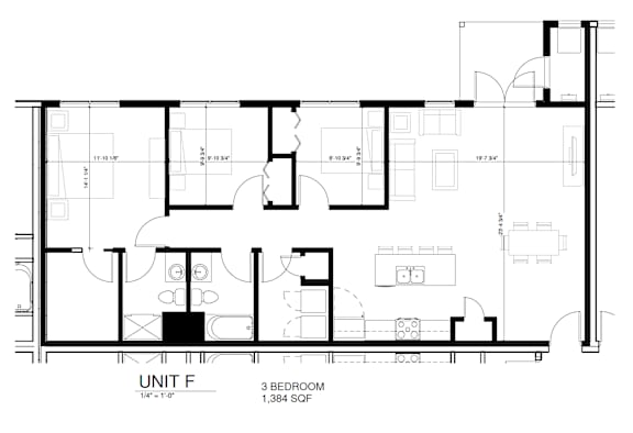 3 bedroom (1,384 SF)
