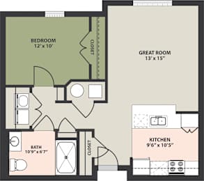  Floor Plan One Bedroom Wheelchair Accessible Apartment