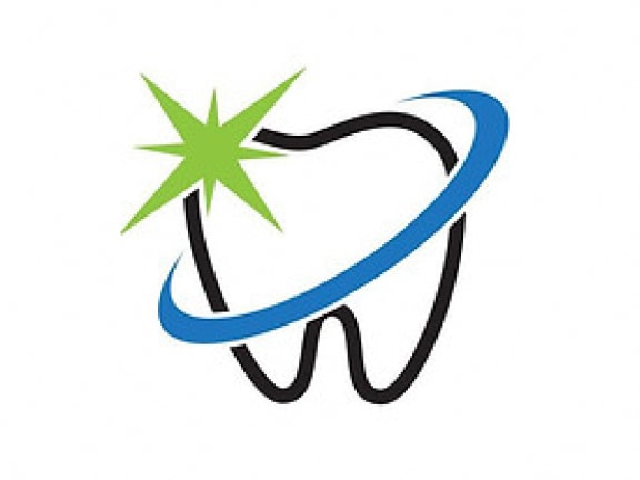 a tooth with a green star logo