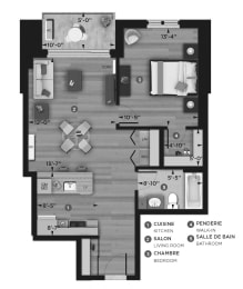 Floor Plan  1 bedroom 1 bathroom apartment floor plan at La Voile Pointe-Claire in Pointe Claire, QC