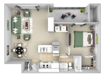 Lantern Woods - A2 - The Cape Cod - 1 bedroom - 1 bath - 3D floor plan