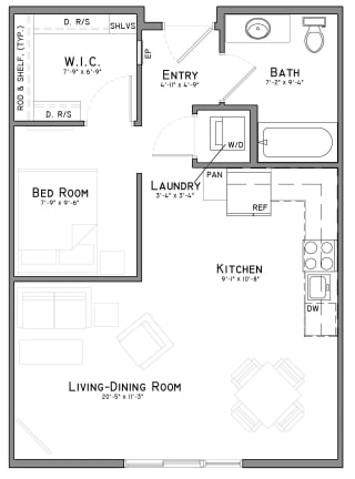 The Flats at Shadow Creek Floorplan - Pawnee - 1-Bedroom