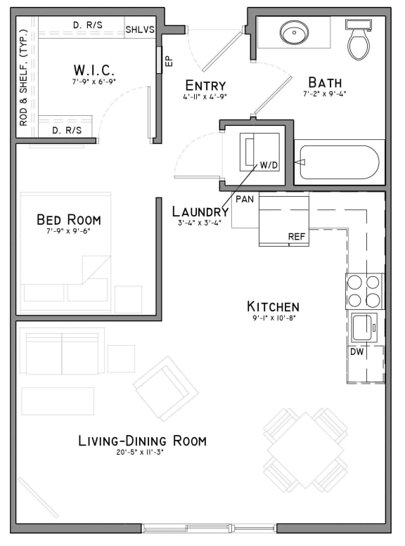 The Flats at Shadow Creek Floorplan - Pawnee - 1-Bedroom