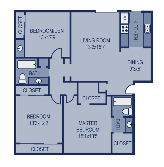 2 bed 2 bath E1 Floor Plan at The Entro at Midtown, Dallas, TX