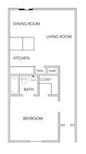 Floor Plan  1 Bedroom 1 Bath Hall