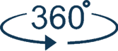 A blue arrow circling around the number 360.