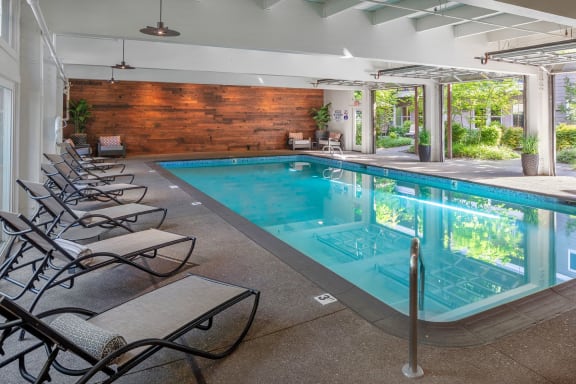 Indoor pool with Lounge Chairs at Canyon Park, Beaverton