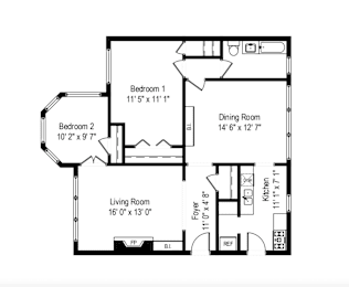  Floor Plan 2 Bedroom - 1 Bathroom