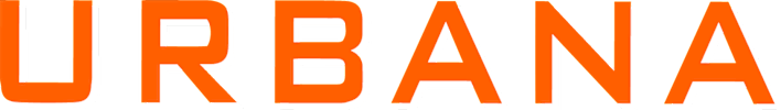 The image shows the word "URBANA" in large, bold, orange letters on a black background.